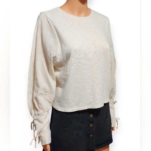 Zara Cream Blouse with Tie Sleeves - Picture 4 of 7